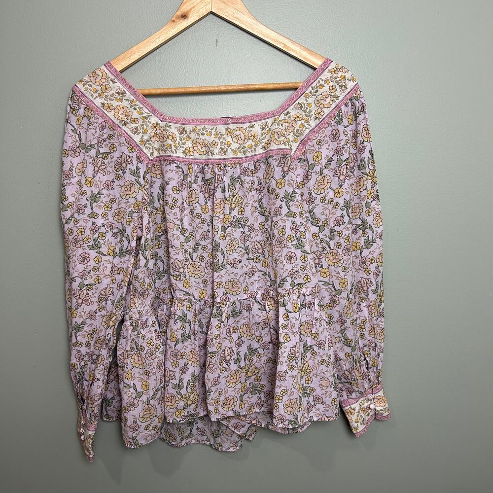 American Eagle Pink Yellow Floral Boho Peasant Top Long Sleeve Blouse size XS - Picture 4 of 8